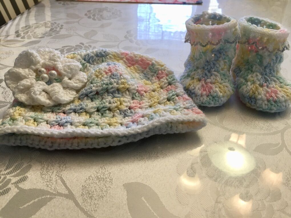 Baby Girl Beanie And Bootie Set
