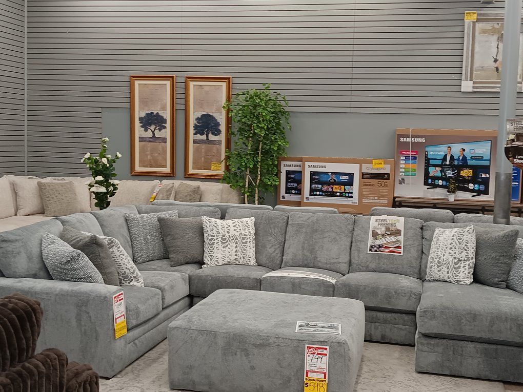 Grey Sectional Sofa with Accent Pillows