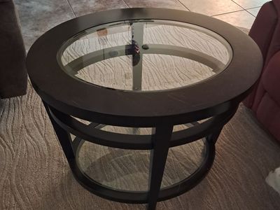 Modern Round Glass Side Tables (2) – Dark Wood Frame - Sold as a Set or Separately