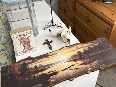 Rustic Wooden Landscape Wall Art Plaque - Sunset Lake Scene