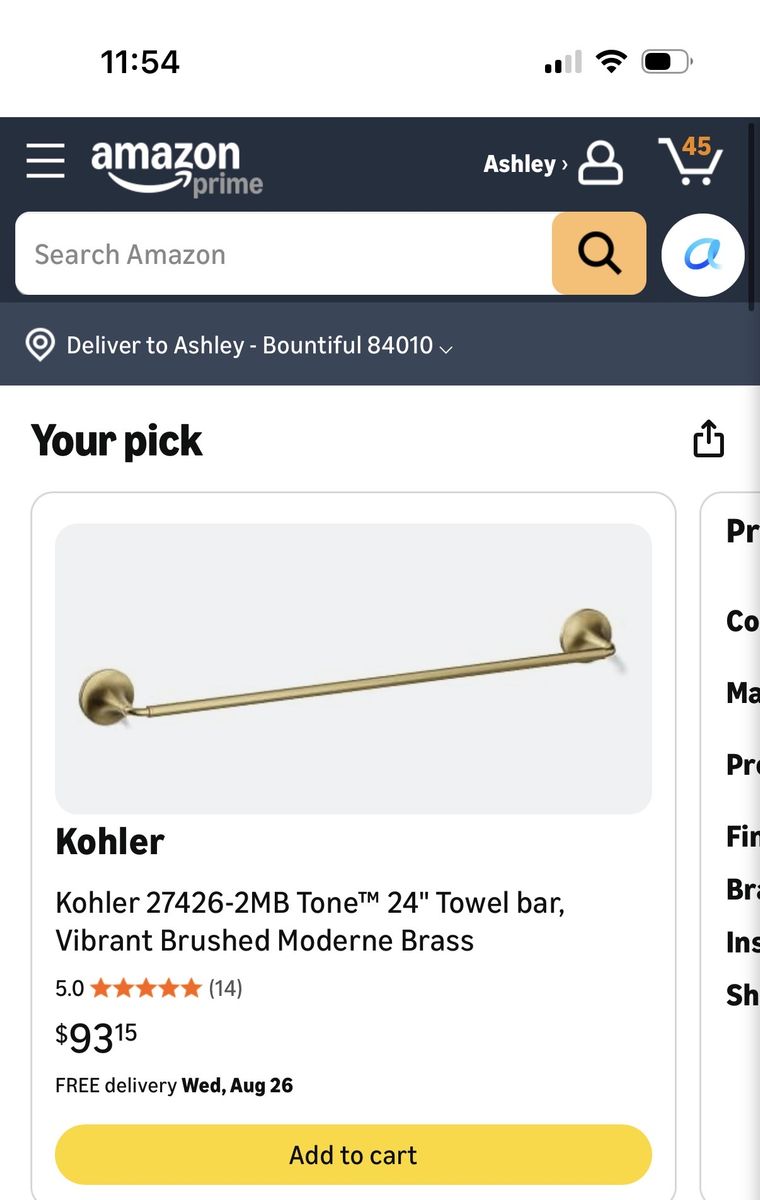 Kohler Elate 24" Towel Bar - Vibrant Brushed Moderne Brass