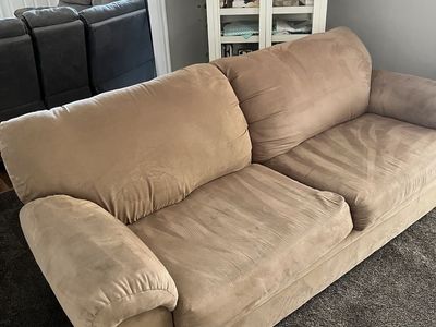 Tan Microfiber Suede Living Room Sofa Couch with Plush Cushions