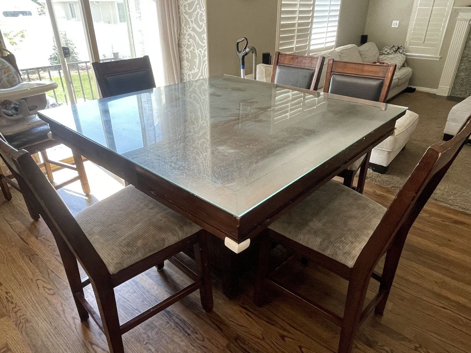 54” dining table (counter-height) with 8 chairs