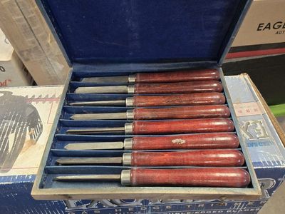 Vintage 1940s-1950s Craftsman 8 pc wood lathe turning chisel set in case