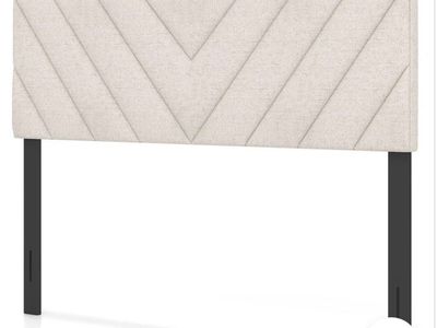 GIANTEX HU10600 Queen Size Upholstered Headboard in Beige with Chevron Design