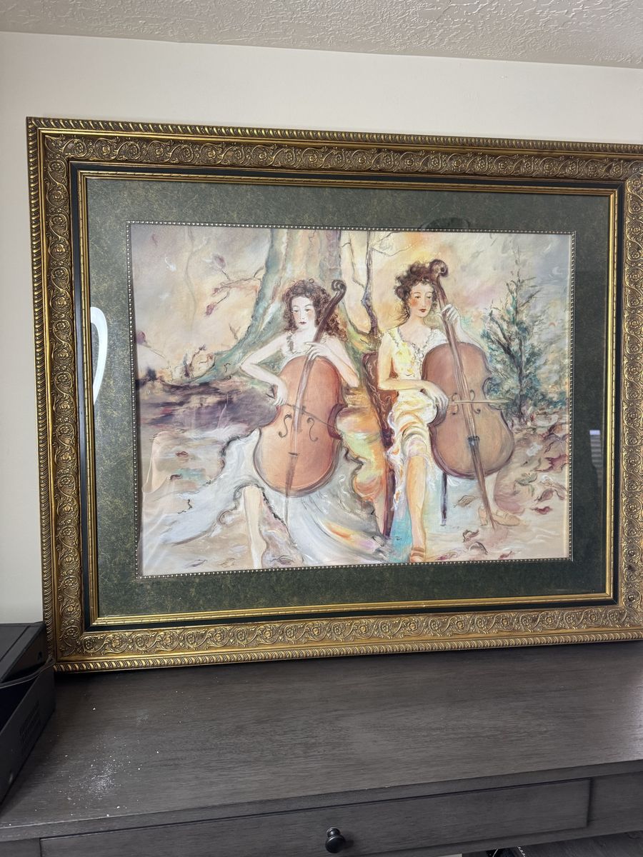 Large Framed Art Print of Two Women Playing Cellos