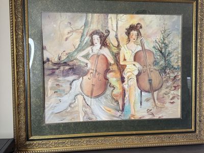 Large Framed Art Print of Two Women Playing Cellos