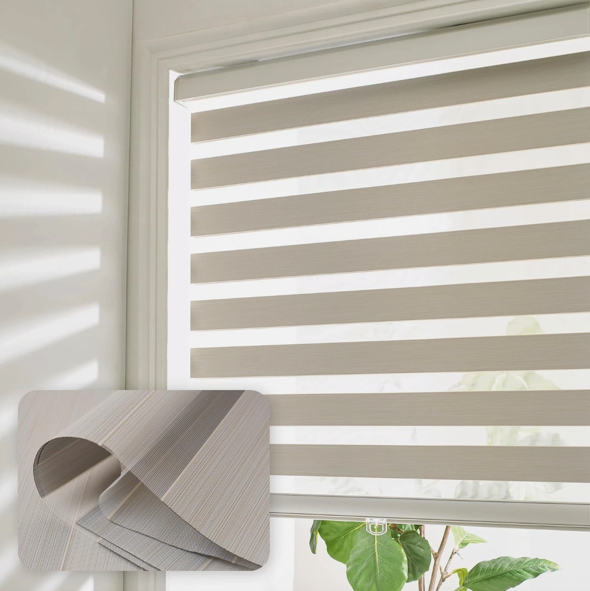 Bricurtex Zebra Roller Blinds 35x72 Beige Cordless Layered Privacy Window Shade
