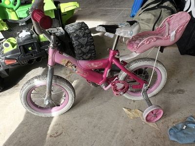 Pink Kids' Bike with Training Wheels and Doll Seat