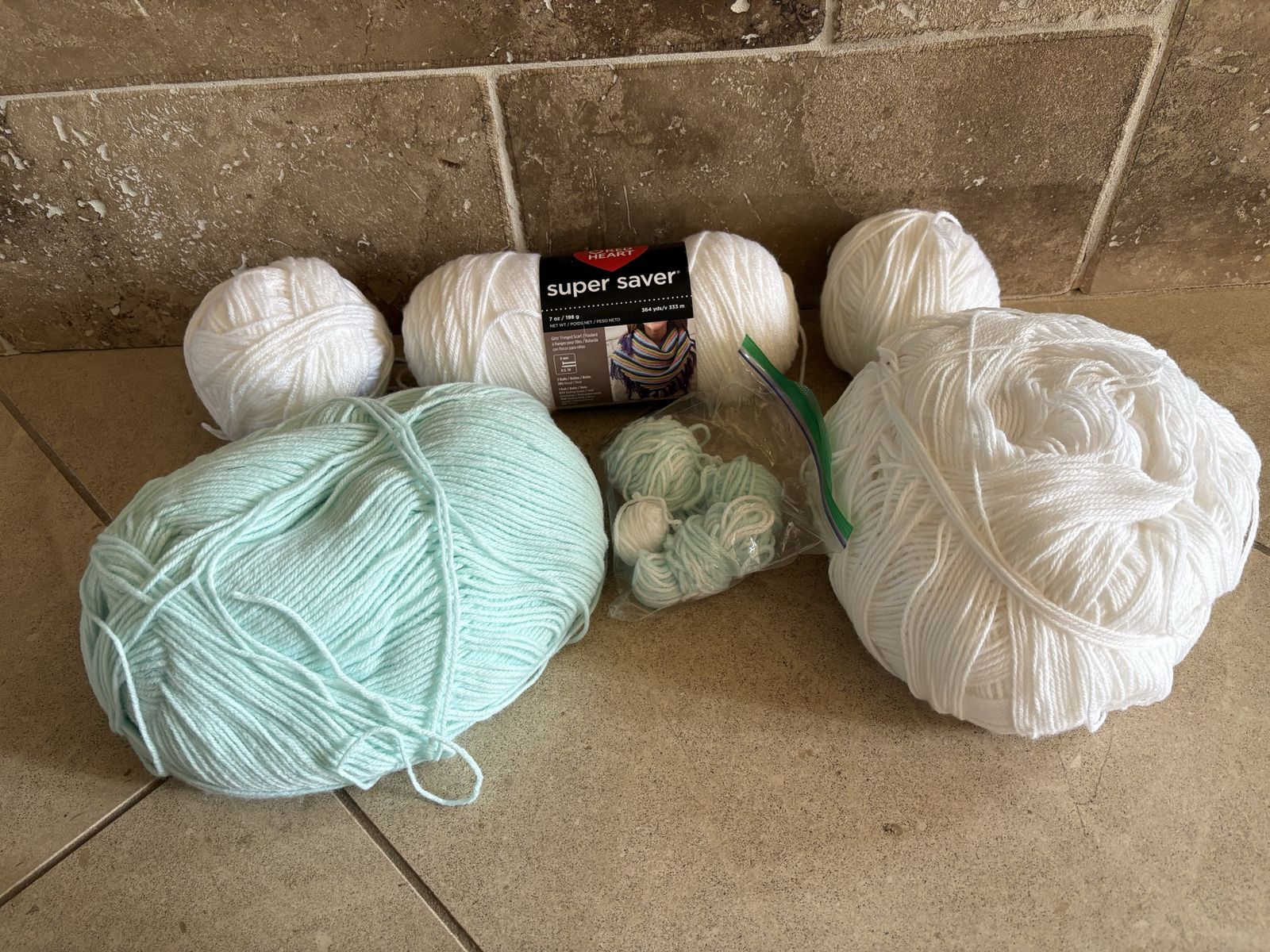 Lot of Yarn White and Light Greenish Blue