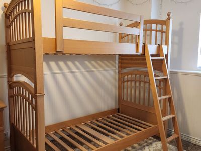 Solid Maple wood bunkbeds in natural color. Can also be used as individual beds.
