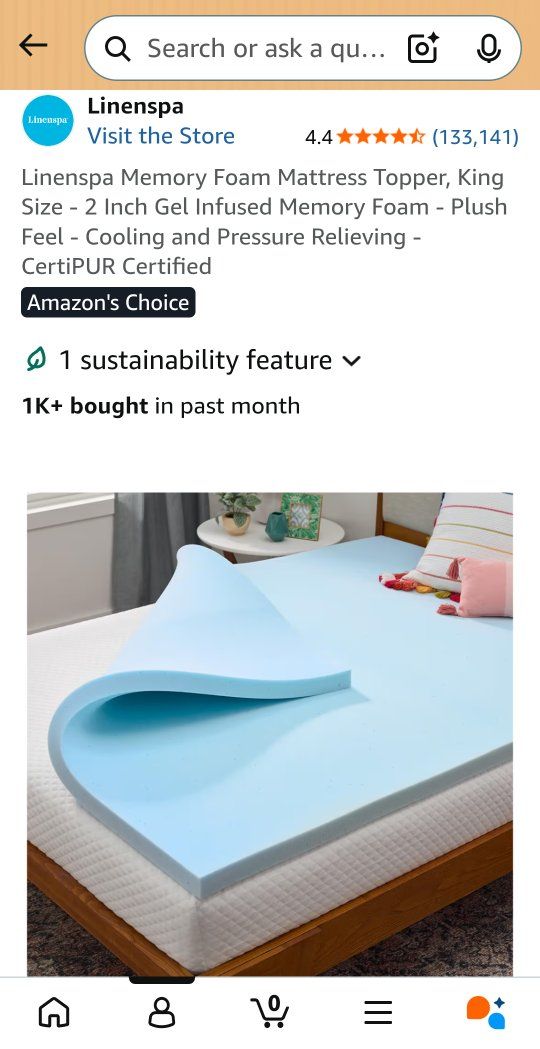 NEW Linenspa Memory Foam Mattress Topper, King