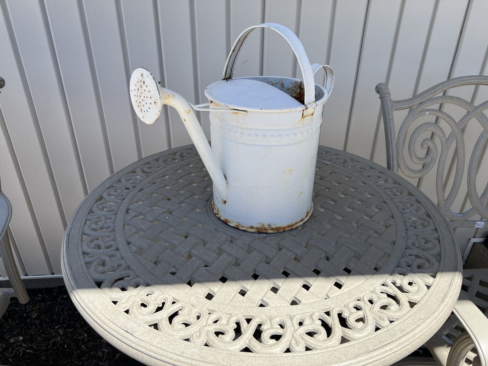 Rustic White Metal Watering Can - Distressed Garden Decor, Farmhouse Style