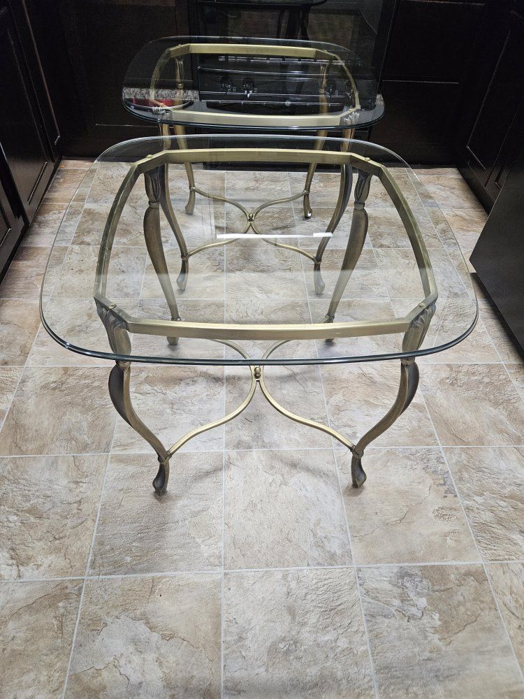 Elegant Glass & brushed Brass Coffee Table - Scrolled Legs, Curved Glass Top
