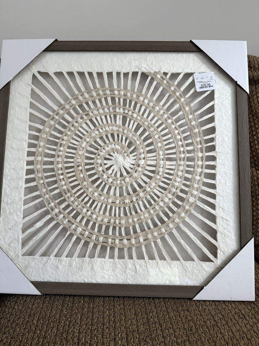 Shadowbox Square Wall Art Decor Woven Spiral Design with Wood Frame