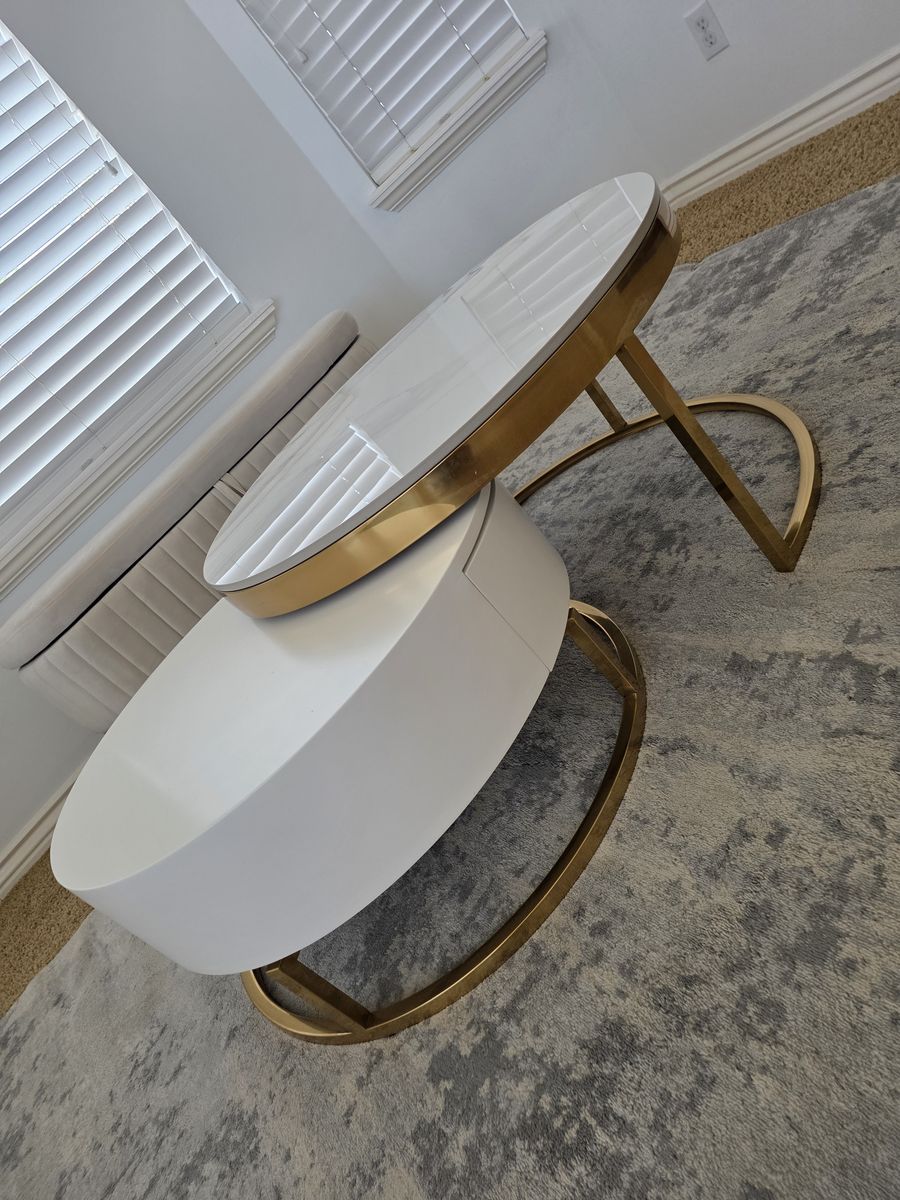 Nesnesis 28"-32" Nesting Coffee Table Set - Sintered Stone & Gold Base