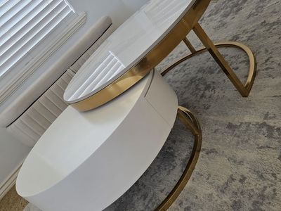 Nesnesis 28"-32" Nesting Coffee Table Set - Sintered Stone & Gold Base