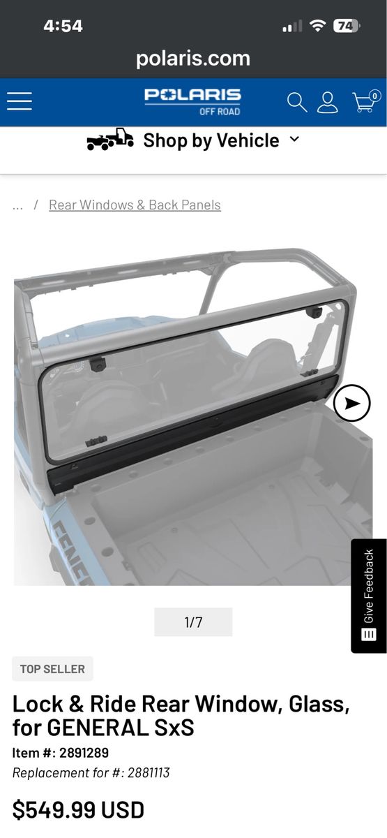 Polaris OEM Rear Glass Panel