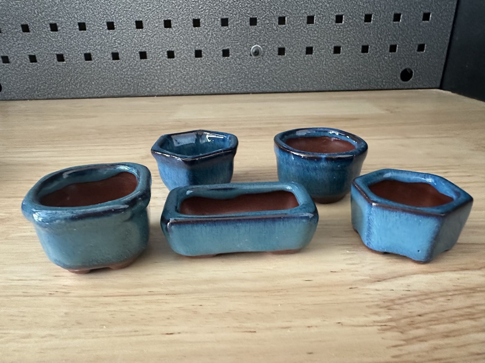 Set of 6 Blue Glazed Mini Ceramic Bonsai 
