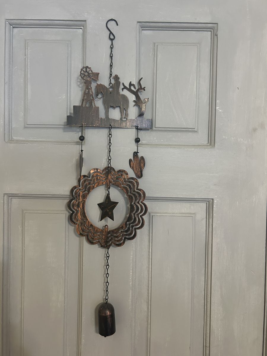 Western Metal Wall Art Wind Chime – Rustic Cowboy Horse Windmill