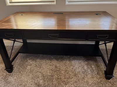 Wooden Executive Office Desk with Drawers and Lower Shelf