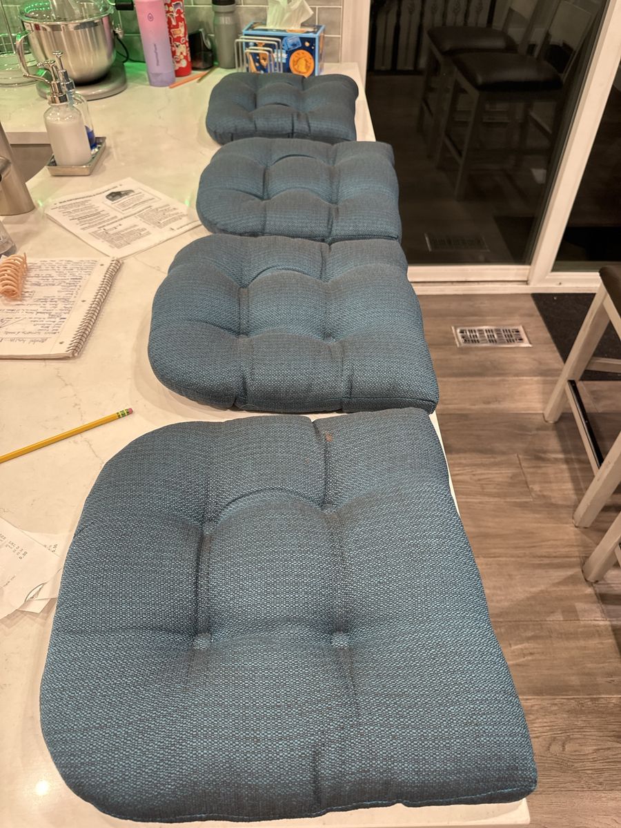 Set of 4 Teal Tufted Bar Stool/Dining Chair Cushions