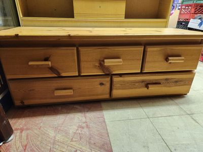 Pine Bench with 5 Drawers