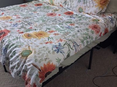 King size mattress, wedge pillow, bedding sets and frame