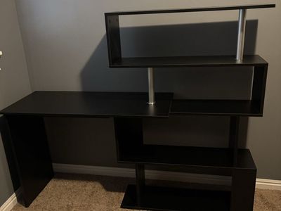 Modern Black Computer Desk w/ Storage Shelves – Small Space Office Desk