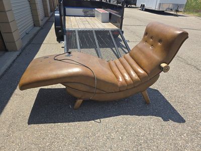 Vintage Mid-Century Modern Brown Vinyl Vibrating Lounge Chair Chaise Retro Furniture