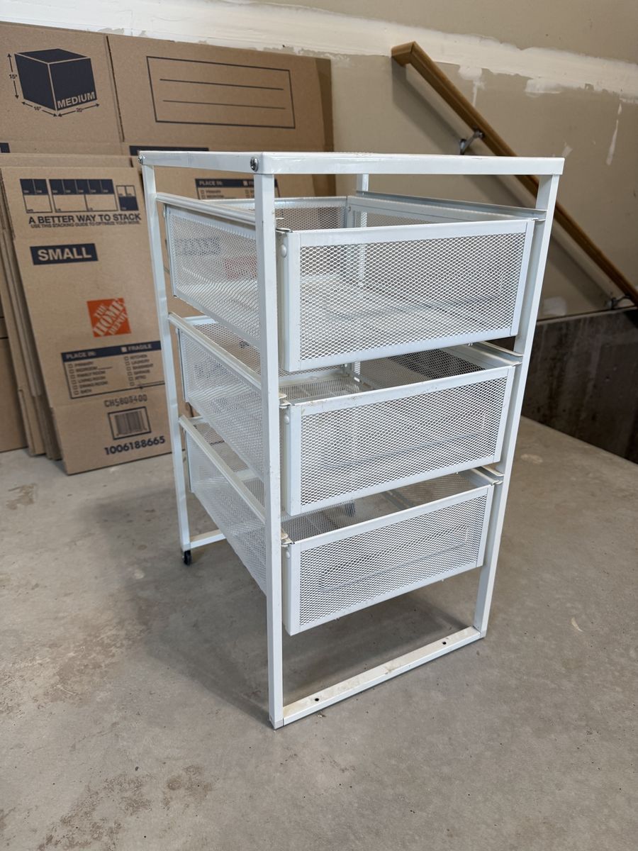 Small craft organization shelf, mesh drawers