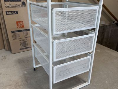 Small craft organization shelf, mesh drawers