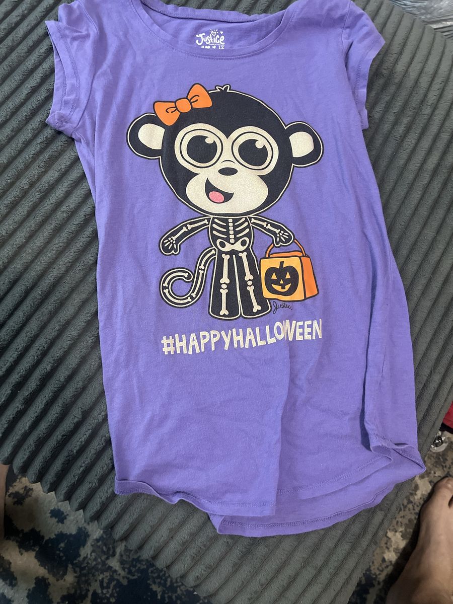 Justice Girl's Purple Halloween Monkey T-Shirt Size 12