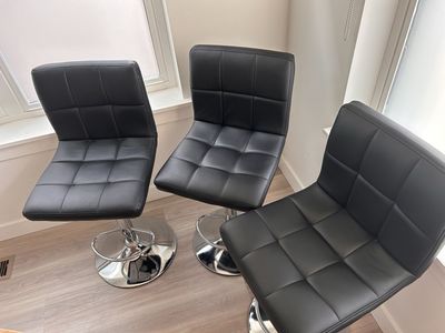 Set of 3 Black Swivel Bar Stools with Chrome Base - Adjustable Height