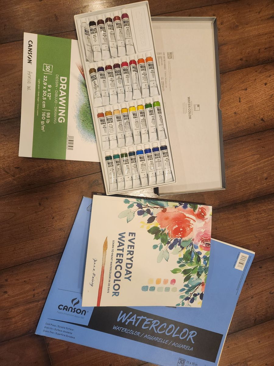 Watercolor Set w/ Easel, Paints, Paper, and Text Book