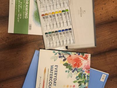 Watercolor Set w/ Easel, Paints, Paper, and Text Book