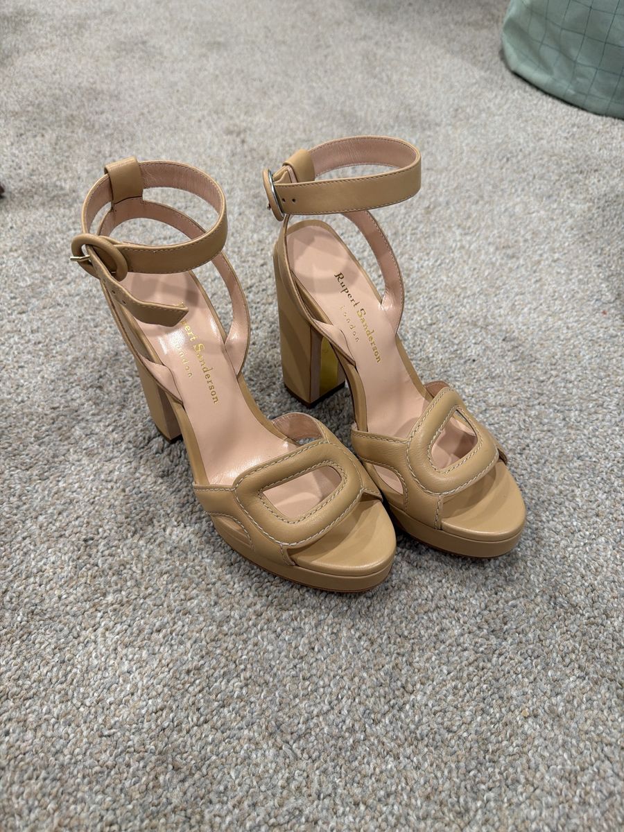 Rupert Sanderson Nude Leather Ankle Strap Platform Heels Size 36.5 EU