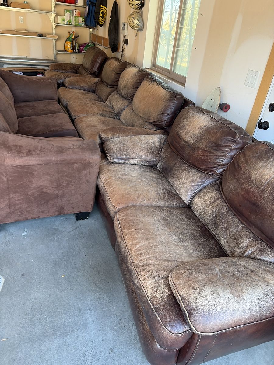 Leather Sofa Set - Worn but Comfy
