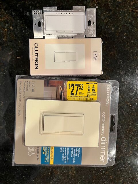 3 Lutron Single Pole Dimmer Switches