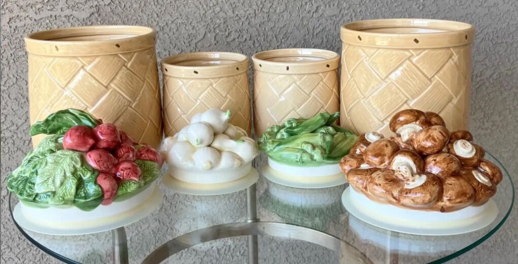 Vintage Robert Nemith Majolica-vegetable Canisters
