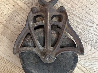 Rustic Antique Pulley - Wood and Iron - Marked 1871