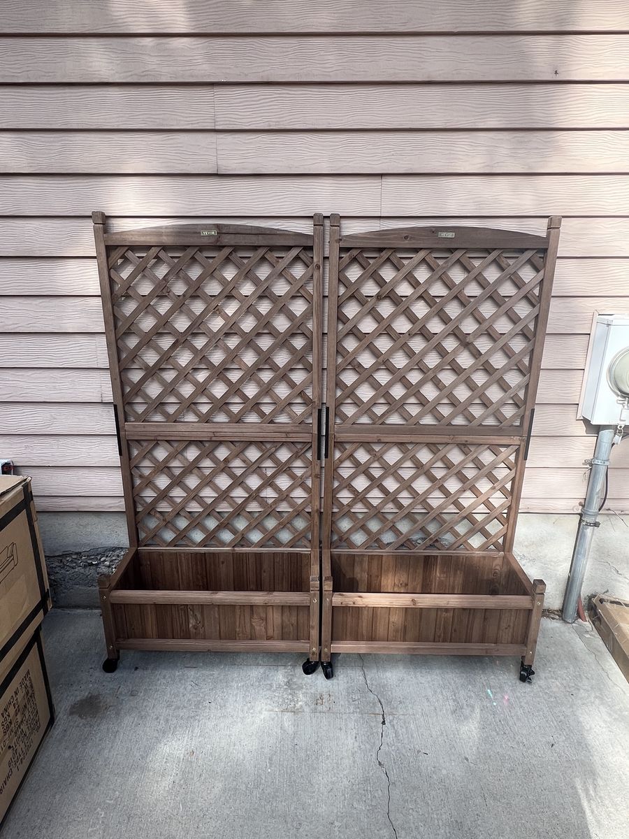 VEVOR Brown Wood Planter Boxes with Trellis - Set of 2