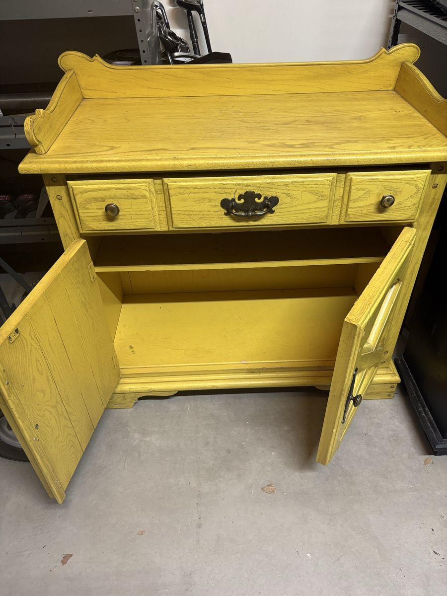 Vintage Yellow Buffet Server with Drawers and Cabinet Doors