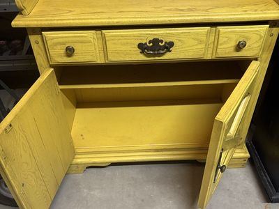 Vintage Yellow Buffet Server with Drawers and Cabinet Doors