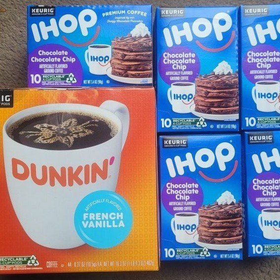 Keurig K-Cup Coffee Pod Lot - Dunkin' French Vanilla (44ct) & IHOP Chocolate Chocolate Chip (50ct)