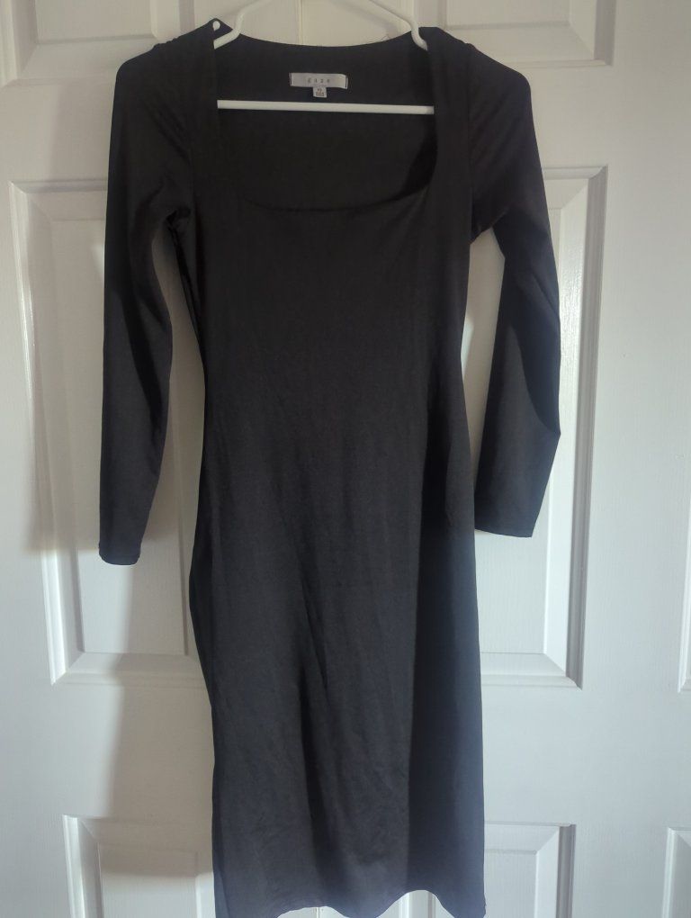 Gaze Black Square Neck Long Sleeve Midi Dress - Women's XS