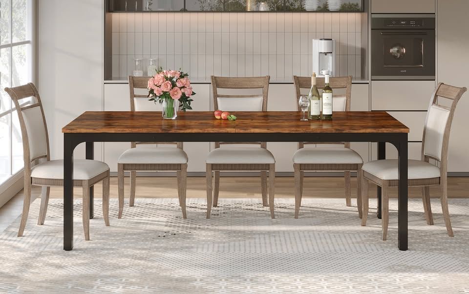 Long Rustic Industrial Wood and Metal Dining Table