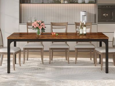 Long Rustic Industrial Wood and Metal Dining Table