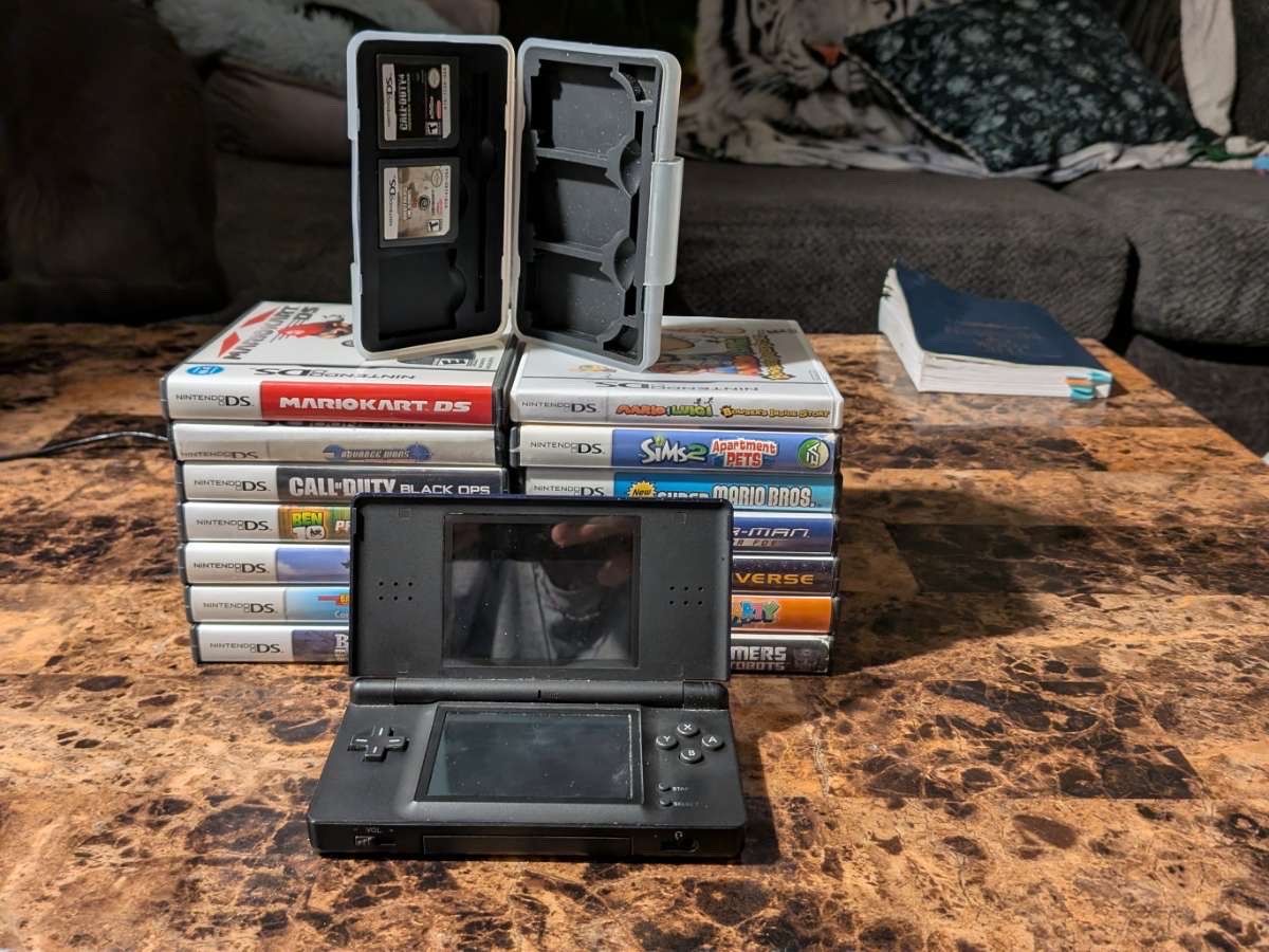 Nintendo DS Lite Console Black with Games Lot & Accessories