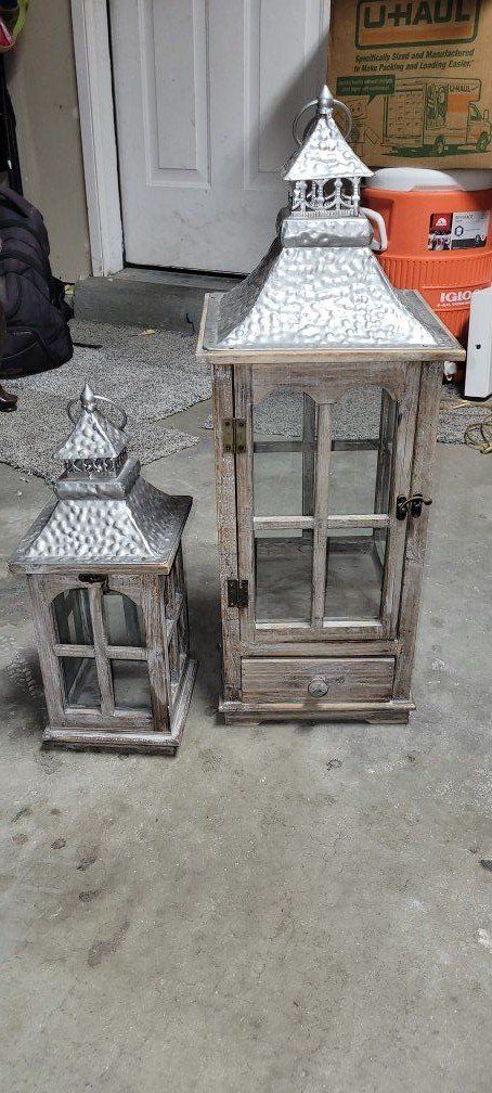 pair of rustic farmhouse decorative  lanterns